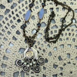 glass Beaded Necklace with octopus & Inspirational Pendant